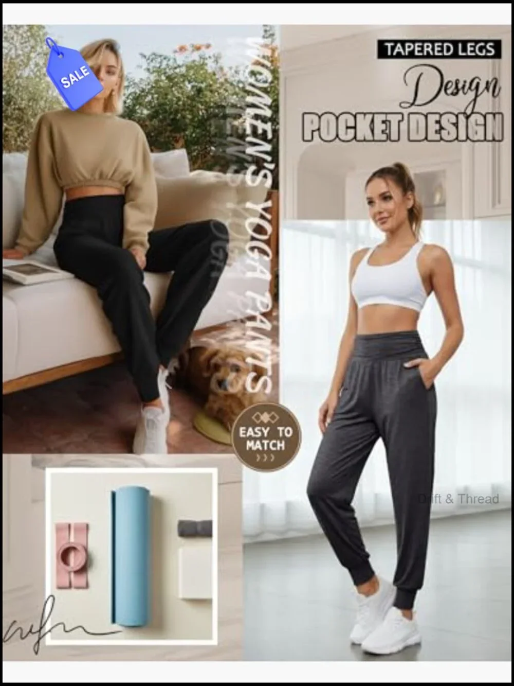 2 Pack Women's Yoga Joggers High Waisted Loose Lounge Pants with Pockets